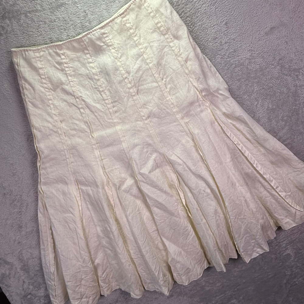 ISDA & CO Women Skirt Size 10 Cream 100% Linen Paneled Flared Midi Lightweight